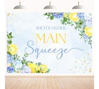 She Found Her Main Squeeze Backdrop - Blue Flower Squeeze Wedding Engagement Party Decor, Lemon Bridal Shower Bachelorette Party Decorations 7x5ft