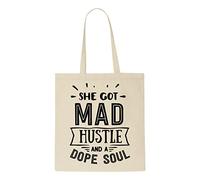 She got mad hustle and a dope soul inspirational sayings [INSP22] tote style shopping bag - natural