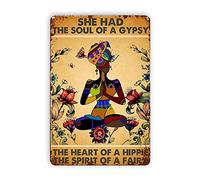 She Had The Soul of A Gypsy Woman Yoga Metal Tin Signs, Vintage Wall Decor Retro Art Tin Sign Funny Decorations for Home Bar Pub Cafe Farm Room Metal Poster 8x12 Inch