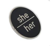 She Her Pronoun Pin Black Hard Enamel Silver Finish Pronoun Lowercase Minimalist