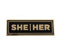 She Her Pronoun Pin Gold & Black Rectangle Enamel Pronoun Button with Magnet Back | She/Her Pronouns