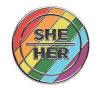 She Her Pronoun Pin Rainbow Hard Enamel Pronoun Button Gay Pride, 1 inch / 25.4 mm, Metal, no gemstone