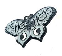 She/Her Pronouns Cute Grey Butterfly Metal Pin Badge