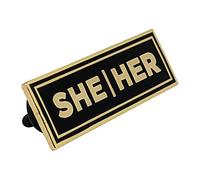 She/Her Rectangle Gold & Black Enamel Pronoun Pin