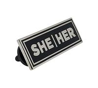 She/Her Rectangle Silver & Black Enamel Pronoun Pin