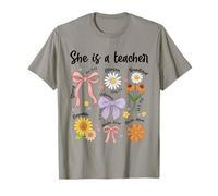 She is A Teacher Christian Floral Coquette Bow Teaching Life T-Shirt