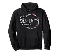 She Is A Warrior Strong Brave Pink Breast Cancer Awareness Pullover Hoodie