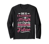 She is Clothed in Strength and Dignity Religion Bible Verse Long Sleeve T-Shirt