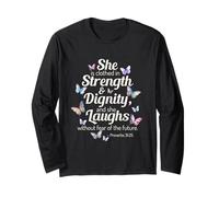 She is Clothed in Strength Dignity Cute Butterfly Religious Long Sleeve T-Shirt