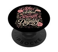 She Is Clothed With Strength And Dignity Bible Proverbs PopSockets Adhesive PopGrip
