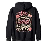 She Is Clothed With Strength And Dignity Bible Proverbs Zip Hoodie