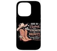 She Is Clothed With Strength And Dignity Cowboy Christian Case for iPhone 14 Pro