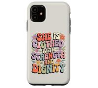 She Is Clothed With Strength and Dignity Retro Christian Art Case for iPhone 11