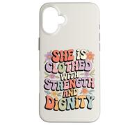 She Is Clothed With Strength and Dignity Retro Christian Art Case for iPhone 16 Plus