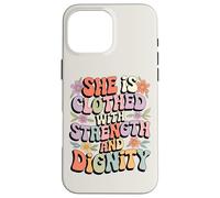 She Is Clothed With Strength and Dignity Retro Christian Art Case for iPhone 16 Pro Max