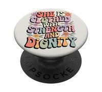 She Is Clothed With Strength and Dignity Retro Christian Art PopSockets Adhesive PopGrip