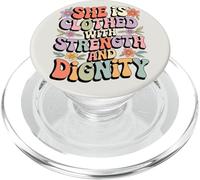 She Is Clothed With Strength and Dignity Retro Christian Art PopSockets PopGrip for MagSafe