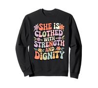 She Is Clothed With Strength and Dignity Retro Christian Art Sweatshirt
