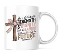She is Clothed with Strength & Dignity and She Laughs Without Fear Ceramic Drinkware Novelty Tea Cup with Handle Tea Mugs for Everyday Use Beverages Latte 330Ml
