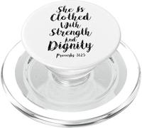 She Is Clothed With Strength & Dignity Scripture Bible Verse PopSockets PopGrip for MagSafe