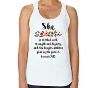 She is Clothed with Strength & Dignity Themed Women's Vest Ladies Tri-Blend Racer Back Tank Top. (White, XL)