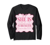 She Is Clothed With Strength Girly Bible Verse Christian Long Sleeve T-Shirt