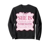 She Is Clothed With Strength Girly Bible Verse Christian Sweatshirt