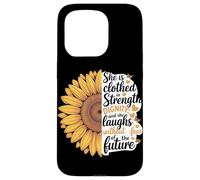 She Is Clothed With Strength Proverbs 31 Christian Sunflower Case for iPhone 15 Pro