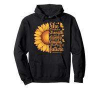 She Is Clothed With Strength Proverbs 31 Christian Sunflower Pullover Hoodie