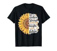 She is Clothed with Strength Proverbs 31 Christian Sunflower T-Shirt
