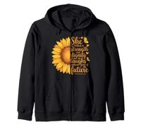 She Is Clothed With Strength Proverbs 31 Christian Sunflower Zip Hoodie