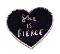 She Is Fierce Brooch Black Heart Enamel Pins Shakespeare Quotes Backpack Hat Collar Badges Feminist Lapel Pins Jewelry Accessories Gifts, Alloy Steel, no gemstone