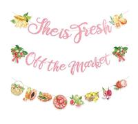 She is Fresh off the Market Banner, Bridal Shower Banner, 3 Pcs Strawberry Lenmon Fruits Decor, Rustic Farmers Market Bachelorette Party Sign, Engagement & Wedding Decorations