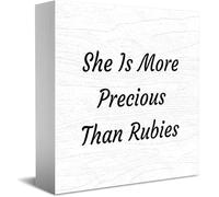 She Is More Precious Than Rubies Wooden Box Sign Decorative Funny Office Home Decor Rustic Farmhouse Square Desk Decor Sign For Shelf 5 X 5 Inches