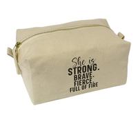 'She is Strong Brave Fierce Motivational Text' Canvas Wash Bag/Makeup Case (CS00042337)