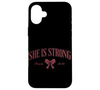 She Is Strong Proverbs 31:25 Christian Inspirational Worship Case for iPhone 16 Plus