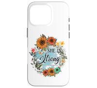 She Is Strong Proverbs 31:25 Floral Art Case for iPhone 16 Pro