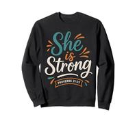 She Is Strong Proverbs 31 25 - Vintage Bible Verse Christian Sweatshirt
