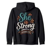 She Is Strong Proverbs 31 25 - Vintage Bible Verse Christian Zip Hoodie