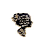 She Is Too Fond Of Books And It Has Turned Her Brain Enamel Pin Girl Avatar Shape Metal Badge Brooch For Backpacks Accessories, Stainless Steel, no gemstone