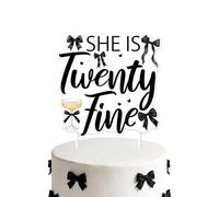She Is Twenty Fine Cake Topper Black Bow 25th Birthday Party Decorations Modern Twenty Fine Birthday Decor for Women Girls 25th Birthday Party Decor Supplies