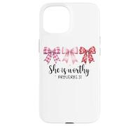 She Is Worthy Proverbs 31 Bow Emblem Case for iPhone 15