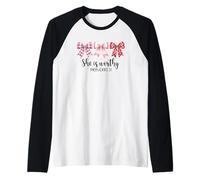She Is Worthy Proverbs 31 Bow Emblem Raglan Baseball Tee