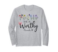 She is Worthy Proverbs 31 Christian Bible Verse God Quote Long Sleeve T-Shirt