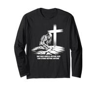 She Kneels Before God Skeleton Cross Faith Art Long Sleeve T-Shirt