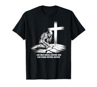 She Kneels Before God Skeleton Cross Faith Art T-Shirt