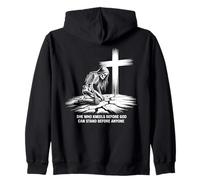She Kneels Before God Skeleton Cross Faith Art Zip Hoodie