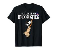 She Likes My Broomstick I Love Her Pumpkins Couple Halloween T-Shirt