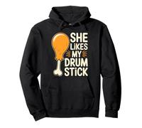 She Likes My Drum Stick Shirt Funny Couples Thanksgiving Day Pullover Hoodie