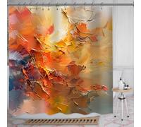 She Love Burnt Orange Shower Curtain Abstract Oil Painting Modern Art Yellow Blue Brushstrokes Shower Curtain with Metal Hooks 72x72 Inch Waterproof Polyester Bathroom Curtain